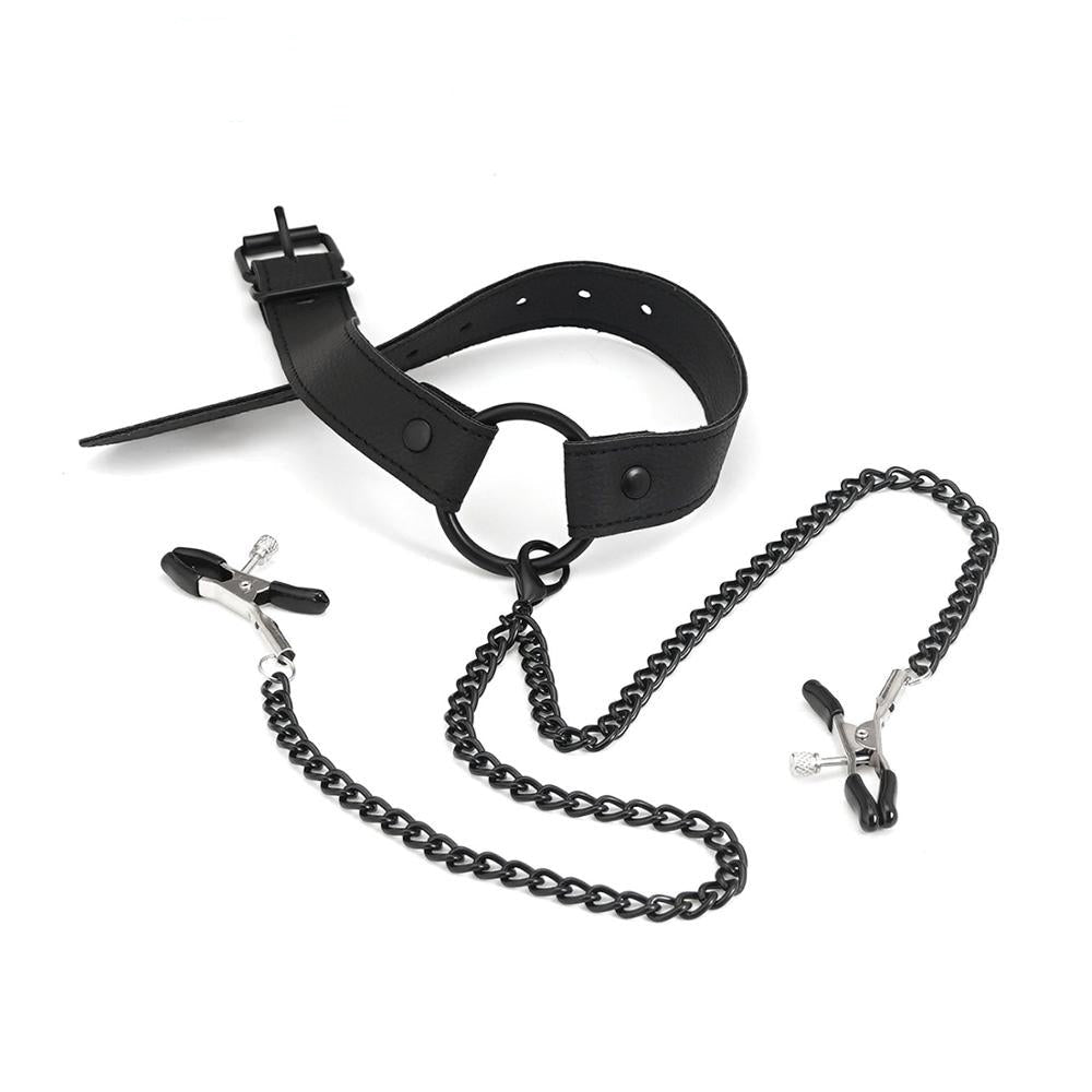 Kit Bondage BDSM - Harnais, Bâillon Et Pinces à Tétons En Simili Cuir - Marque Chez-laurette - Neuf