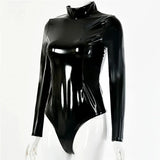 Body Wetlook Manches Longues <br> Col Roulé Effet Latex