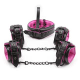 Set bondage noir et rose, collier menottes chevillères | BDSM Empire
