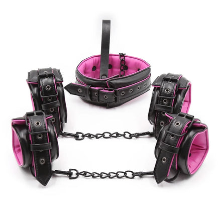 Set bondage noir et rose, collier menottes chevillères | BDSM Empire