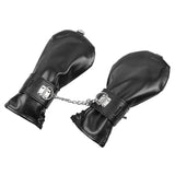Moufles de contention noires en similicuir avec chaîne et cadenas | BDSM Empire