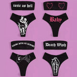 Bikini gothique noir bandeau et culotte imprimés | BDSM Empire
