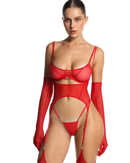 Ensemble lingerie avec gants Déférence : coloris rouge, photo 1