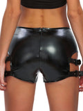 Short Similicuir Noir <br> Taille Haute Sangles à Boucles