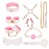 Kit bondage style chat 9 pièces rose et blanc | BDSM Empire