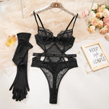 Body dentelle avec gants Extase : coloris noir, photo 13