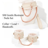 Kit Bondage Peluche Crème <br> Menottes et Collier Laisse