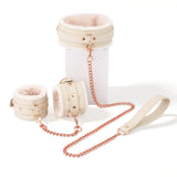 Kit bondage peluche crème, menottes et collier avec laisse | BDSM Empire