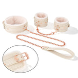 Kit Bondage Peluche Crème <br> Menottes et Collier Laisse