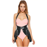Jupe à bretelles similicuir avec ceinture à anneaux | BDSM Empire