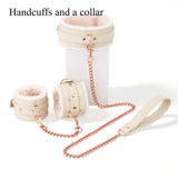 Kit Bondage Peluche Crème <br> Menottes et Collier Laisse