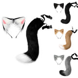 Oreilles de loup et queue en fausse fourrure noire et blanche | BDSM Empire