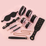 Kit Bondage Blanc et Rose <br> 6 Pièces Paddle et Masque