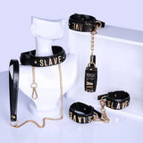 Set bondage Slave noir et doré, collier laisse et menottes | BDSM Empire
