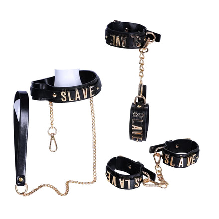 Set bondage Slave noir et doré, collier laisse et menottes | BDSM Empire