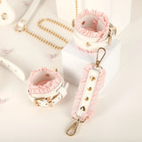 Kit Bondage Blanc et Rose <br> 6 Pièces Paddle et Masque