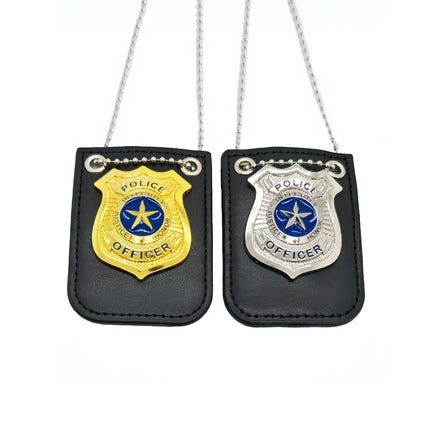 Badge Police Jeu de Rôle : insigne de police en métal sur porte-badge et chaîne, photo 1