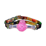 Bâillon Boule Silicone Pailleté Irisé : bâillon boule pailletée et sangle irisée, photo 1