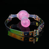 Bâillon Boule Silicone Pailleté Irisé : bâillon boule pailletée et sangle irisée, photo 3