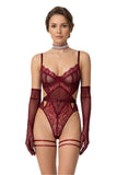 Body dentelle avec gants Extase : photo portée sur fond blanc