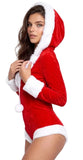 Body Mère Noël Sexy à Capuche : body rouge à capuche bordé de fausse fourrure blanche, photo 1
