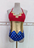 Body Super-Héroïne Étoilé Rouge Bleu : body de super-héroïne étoilé rouge, doré et bleu, photo 5