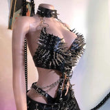 Bustier à Pointes avec Collier et Chaînes : bustier noir à grandes pointes avec collier et chaînes, photo 5