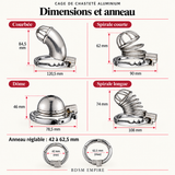 Cage de Chasteté  Métal Aluminium — Dimensions et anneaux