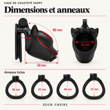 Cage de Chasteté Puppy Tête de Chien — Dimensions et anneaux