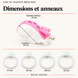 Cage de Chasteté Sissy Nœud Rose — Dimensions et anneaux