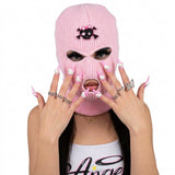 Cagoule 3 Trous Patch Tête de Mort ou Smiley : cagoule trois trous en maille avec patch, photo 1