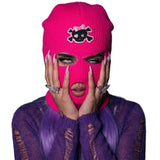 Cagoule 3 Trous Patch Tête de Mort ou Smiley : cagoule trois trous en maille avec patch, photo 2