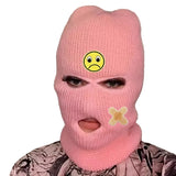 Cagoule 3 Trous Patch Tête de Mort ou Smiley : cagoule trois trous en maille avec patch, photo 3