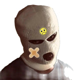Cagoule 3 Trous Patch Tête de Mort ou Smiley : cagoule trois trous en maille avec patch, photo 4
