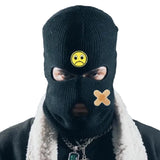 Cagoule 3 Trous Patch Tête de Mort ou Smiley : cagoule trois trous en maille avec patch, photo 5