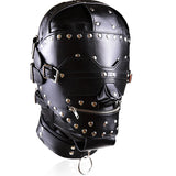 Cagoule Bondage Cuir PU Privation Sensorielle : cagoule de bondage intégrale en cuir PU, photo 2
