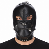 Cagoule noire portée, yeux ouverts et bouche zippée