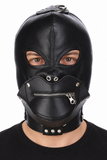 Cagoule noire portée, yeux ouverts et bouche zippée