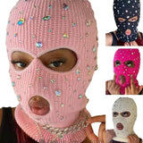 Cagoule Tricot 3 Trous à Strass : cagoule en maille trois trous ornée de strass, photo 1
