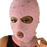 Cagoule Tricot 3 Trous à Strass : cagoule en maille trois trous ornée de strass, photo 2