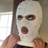 Cagoule Tricot 3 Trous à Strass : cagoule en maille trois trous ornée de strass, photo 6