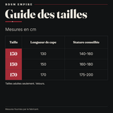 Cape Velours à Capuche 8 Coloris : guide des tailles