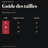 Cape Velours Plissé Noire à Capuche : guide des tailles