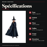 Cape Velours Plissé Noire à Capuche : spécifications
