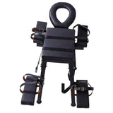 Chaise de Bondage BDSM Bastille : tabouret de bondage noir avec appui-tête et appuis à sangles, photo 1