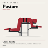 Chaise de Bondage BDSM Bastille : posture à plat ventre sur l'assise