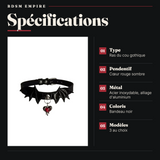 Collier Gothique Cœur Rouge et Chaîne : spécifications