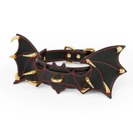 Collier Laisse BDSM Chauve-Souris Nocturne : collier ailes de chauve-souris et laisse chaîne, photo 1