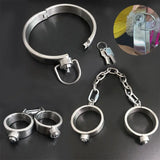 Collier, Menottes et Entraves Acier Lourd : ensemble collier, menottes et entraves en acier inoxydable, photo 3