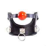 Collier de Posture avec Bâillon Boule Rouge : collier de posture noir, bâillon boule rouge, photo 1